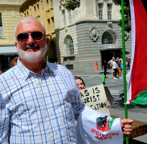 Advocate Maher Nazzal at today's New Zealand rally for Gaza in Auckland