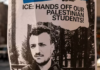 A poster taped to a lamppost protesting against the arrest of pro-Palestinian activist and Columbia University graduate student Mahmoud Khalil