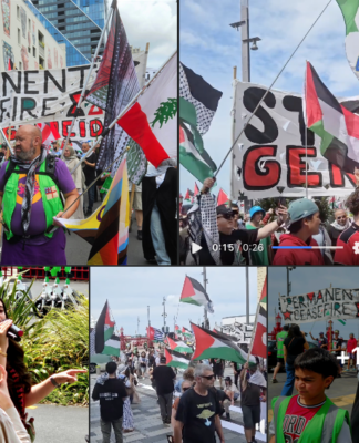 Protesters in Auckland call for a permanent end to the war on Palestinians in Gaza and the West Bank and for justice