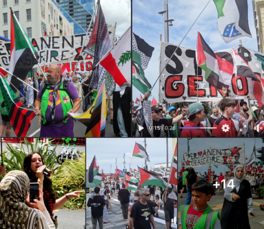 Protesters in Auckland call for a permanent end to the war on Palestinians in Gaza and the West Bank and for justice