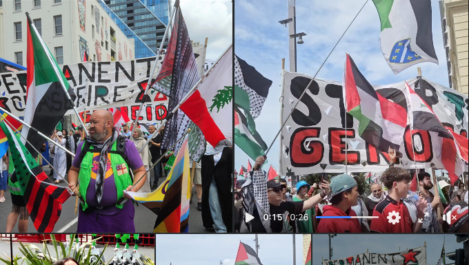 Protesters in Auckland call for a permanent end to the war on Palestinians in Gaza and the West Bank and for justice