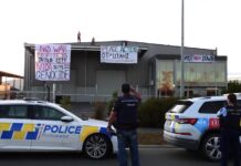 New Zealand peace protesters target a local company branch of an Australian armaments manufacturer