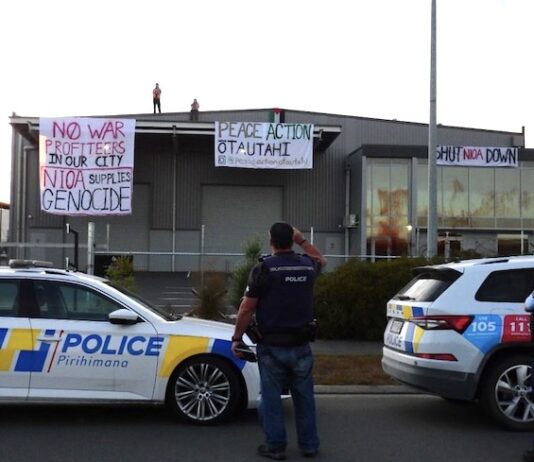New Zealand peace protesters target a local company branch of an Australian armaments manufacturer