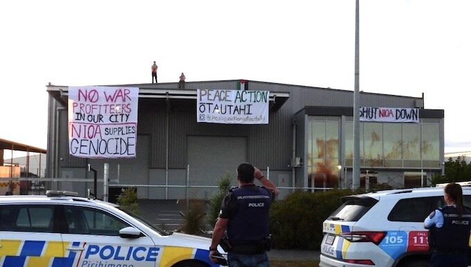 NZ must protest Israel’s latest ‘weasel out’ war crime cutting humanitarian aid, says PSNA New Zealand peace protesters target a local company branch of an Australian armaments manufacturer