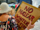 A "No Nuclear Winter" placard at a pro-Palestine rally in Auckland at the weekend