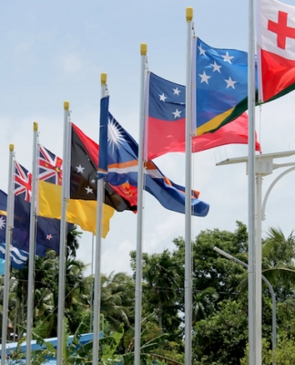 Pacific flags . . . advancing advance discussions on the the Blue Pacific