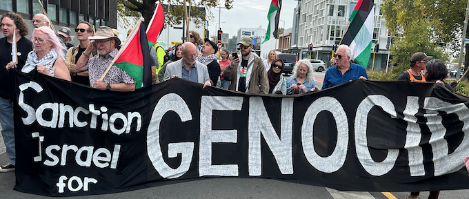 Pro=Palestine protesters at the Christchurch Town Hall 