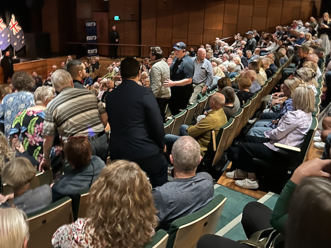 Part of the crowd at the state of the nation speech by Deputy Prime Minister Winston Peters at the Christchurch Town Hall 