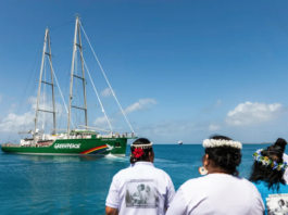 The Greenpeace flagship Rainbow Warrior arrives in the Marshall Islands