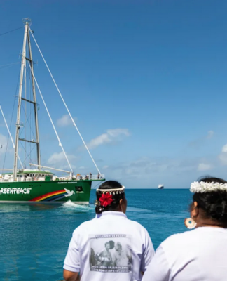Rainbow Warrior back in Marshall Islands on nuclear justice mission The Greenpeace flagship Rainbow Warrior arrives in the Marshall Islands