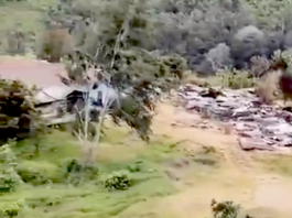 The aftermath of Indonesian forces burning temporary shelters in the Star Mountains, West Papua