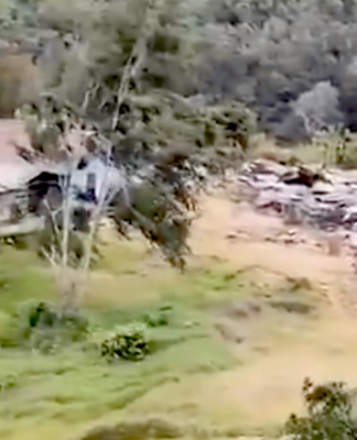 The aftermath of Indonesian forces burning temporary shelters in the Star Mountains, West Papua