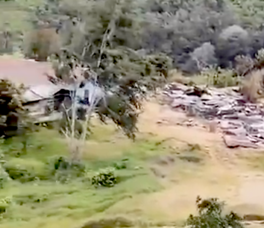 The aftermath of Indonesian forces burning temporary shelters in the Star Mountains, West Papua