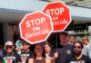 Some of the 1000 protesters who took part in a demonstration in the heart of New Zeland's largest city Auckland today