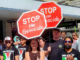 Some of the 1000 protesters who took part in a demonstration in the heart of New Zeland's largest city Auckland today