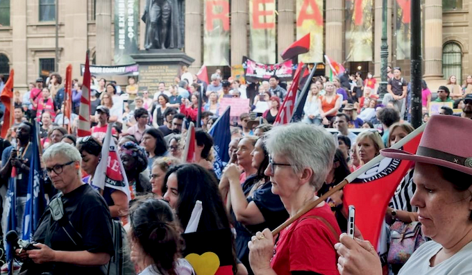 The IWD protesters at the Victorian Parliament