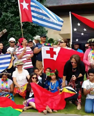 Participants at a Pacific Islands Festival in Europe show their support for the Free West Papua campaign