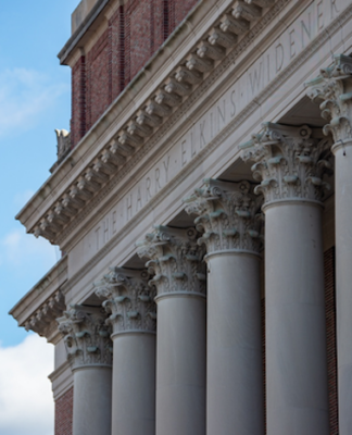 The colonnaded Widener Library looks out over Tercentenary Theatre at the heart of Harvard’s campus.
