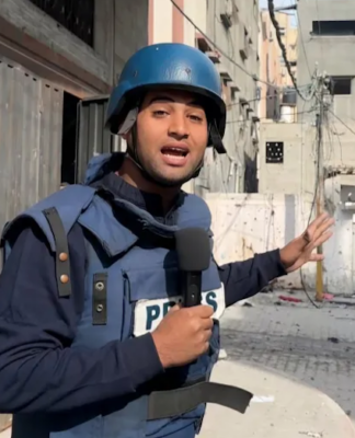 Al Jazeera Mubasher journalist Hossam Shabat reporting from Gaza