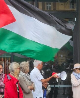 Pro-Palestinian protesters at a New Zealand solidarity rally in Auckland
