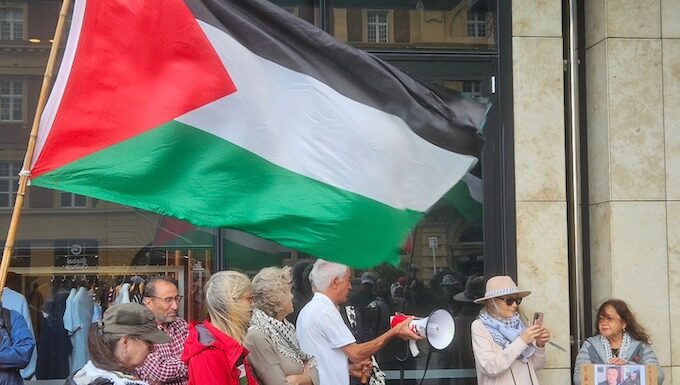 Pro-Palestinian protesters at a New Zealand solidarity rally in Auckland