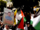 Palestinians march in protest today over the thousands of prisoners being held in Israeli jails