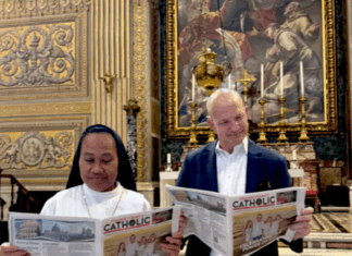 Sister Susana Vaifale and parishioner Michael Muller at St Peter's Basilica
