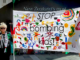 "Stop bombing kids" . . . a banner at the solidarity rally in Auckland's "Palestine Corner"