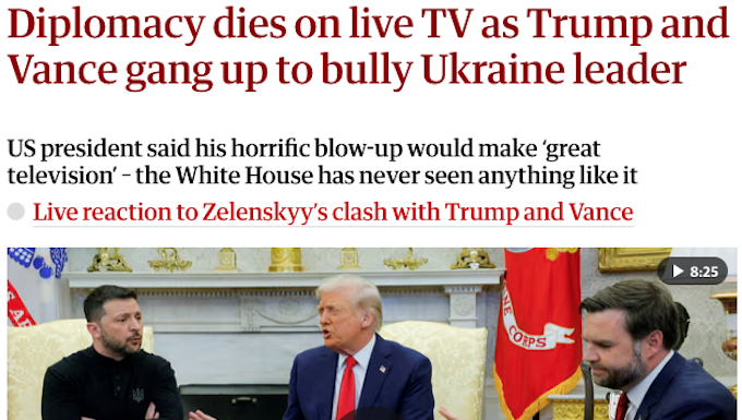President Trump and Vice-President Vance’s disgraceful bullying of Zelenskyy in the White House as he struggled in his third language to explain the plight of his nation was as remarkable as it was appalling