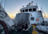 Some of the fire damage in the foredeck of the MV Conscience after the drone attack