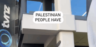 A deputation from Palestine supporters take a letter to TVNZ management on World Press Freedom Day