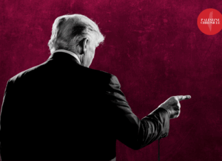 President Donald Trump's back turned