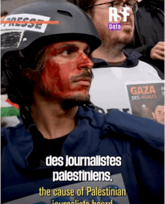 French journalists stage a "die-in" and launch a petition at a solidarity rally for Gazan reporters