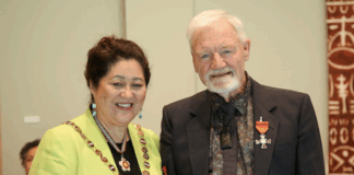 New Zealand's Governor-General, Dame Cindy Kiro, with journalist and educator Dr David Robie at the investiture ceremony