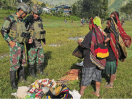 Indonesian Navy (TNI AL) Mobile Yonif 1 Marine Task Force for Indonesian-PNG Border Security soldiers