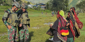 Indonesian Navy (TNI AL) Mobile Yonif 1 Marine Task Force for Indonesian-PNG Border Security soldiers
