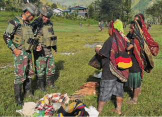 Indonesian Navy (TNI AL) Mobile Yonif 1 Marine Task Force for Indonesian-PNG Border Security soldiers