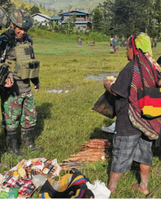 Indonesian Navy (TNI AL) Mobile Yonif 1 Marine Task Force for Indonesian-PNG Border Security soldiers