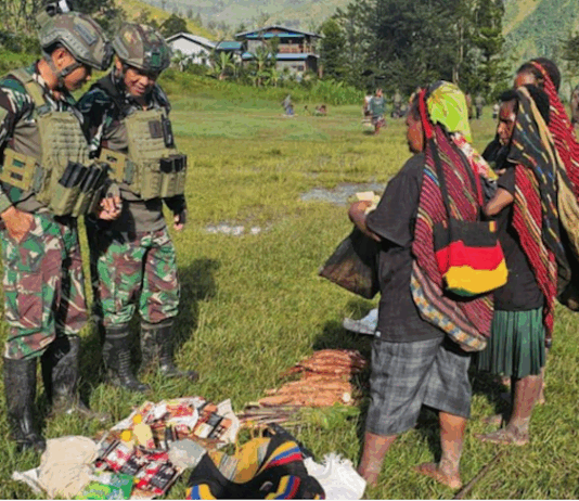 Indonesian Navy (TNI AL) Mobile Yonif 1 Marine Task Force for Indonesian-PNG Border Security soldiers