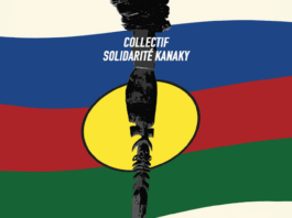 A poster highlighting the issue of political prisoners depicting the Kanak flag after the pro-independence unrest and riots