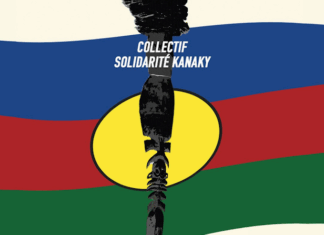 A poster highlighting the issue of political prisoners depicting the Kanak flag after the pro-independence unrest and riots