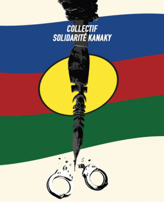 A poster highlighting the issue of political prisoners depicting the Kanak flag after the pro-independence unrest and riots