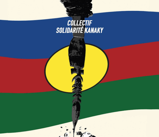 A poster highlighting the issue of political prisoners depicting the Kanak flag after the pro-independence unrest and riots