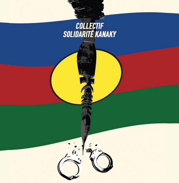 A poster highlighting the issue of political prisoners depicting the Kanak flag after the pro-independence unrest and riots