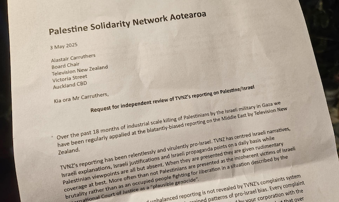 The Palestine Solidarity Network Aotearoa (PSNA) letter to Television New Zealand's board