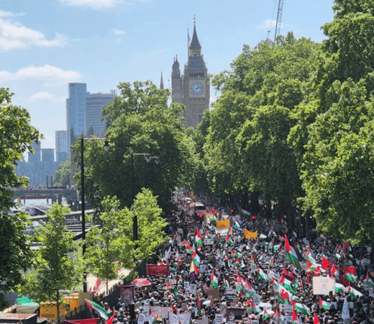 About 600,000 people took part in Saturday's protest against the Israeli genocide in Gaza in London on Saturday on 18 May 2025