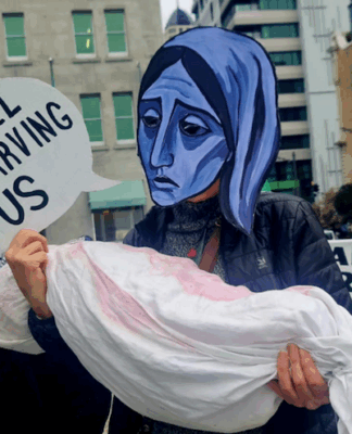 "Israel is starving us" in Gaza, says the protest placard in Auckland