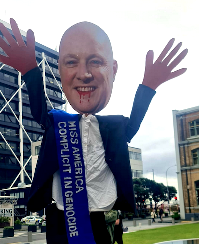 An effigy of Prime Minister Christopher Luxon