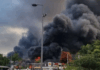 Flames and a column of smoke in New Caledonia's capital Nouméa during 2024 riots