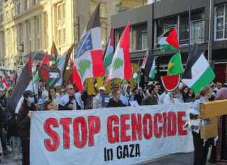 A New Zealand protest over Israel's genocide in Gaza in Auckland's Te Komititanga last Saturday